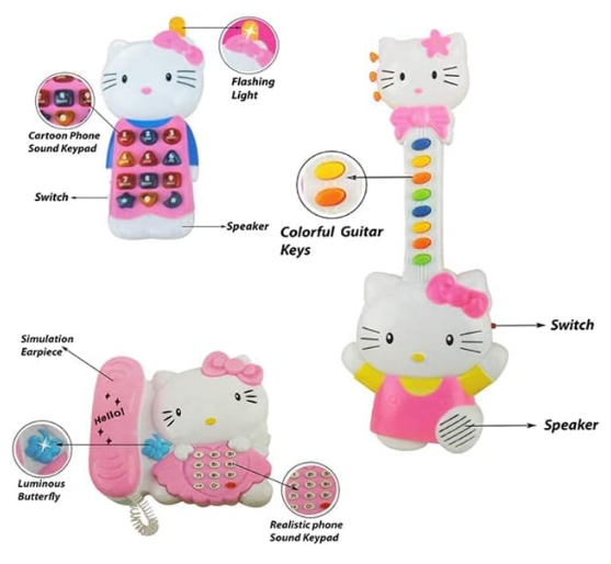 طقم جيتار وهاتف 3 في 1 من Hello Kitty